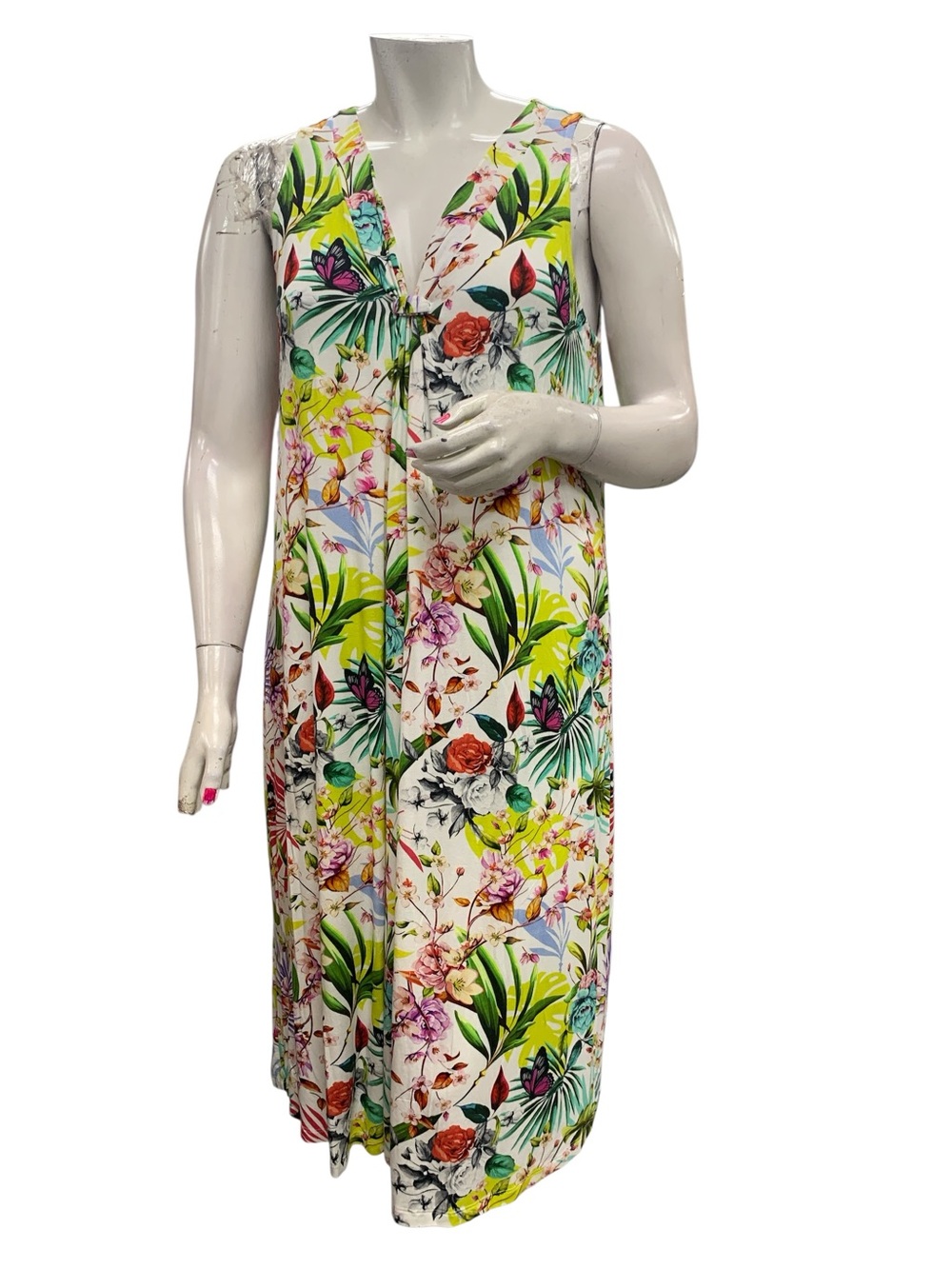 Anita Tropical Floral V-Neck Sleeveless Maxi Dress - White/Multi